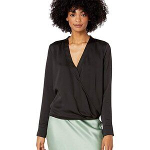 BCBGMAXAZRIA Faux Wrap Long Sleeve Top Black‎ Size XS
